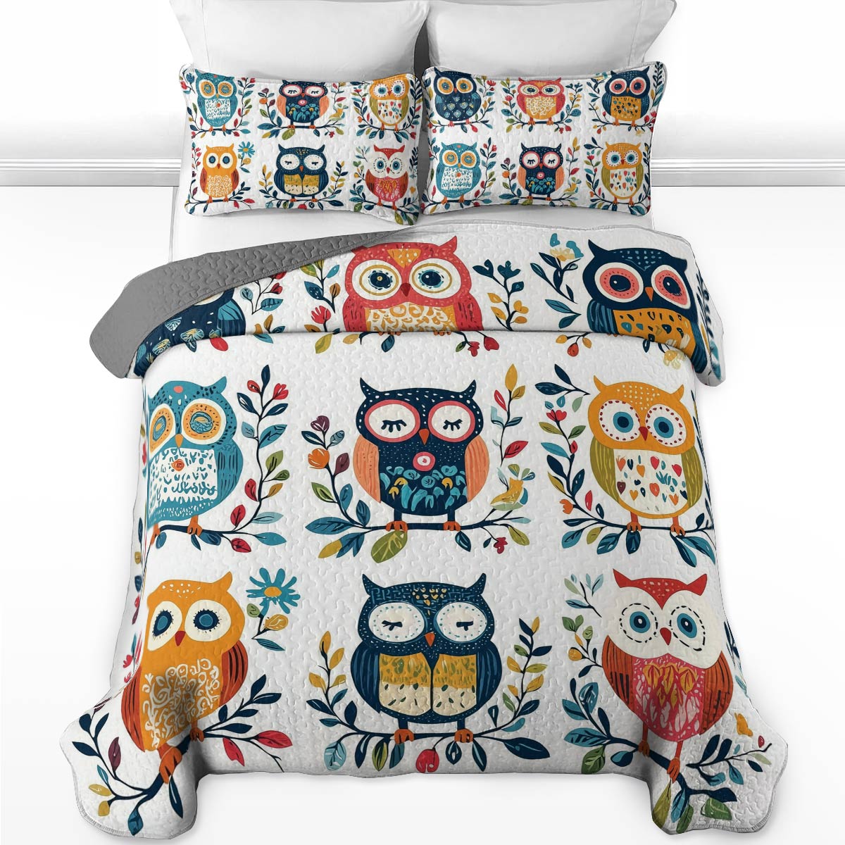 Ensemble de courtepointe toutes saisons Shineful 3 pièces - Whimsical Owl Harmony