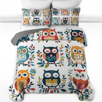 Ensemble de courtepointe toutes saisons Shineful 3 pièces - Whimsical Owl Harmony