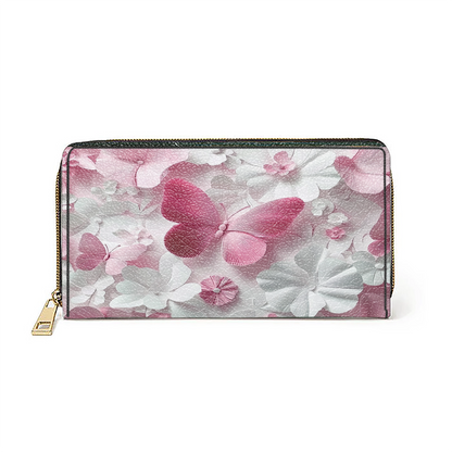 Shineful Leather Clutch Purse With Wristlet Strap Handle Butterfly Blossom Elegance