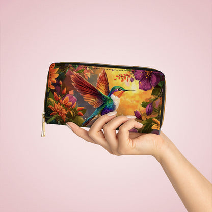 Shineful Leather Clutch Purse With Wristlet Strap Handle Hummingbird Blossom