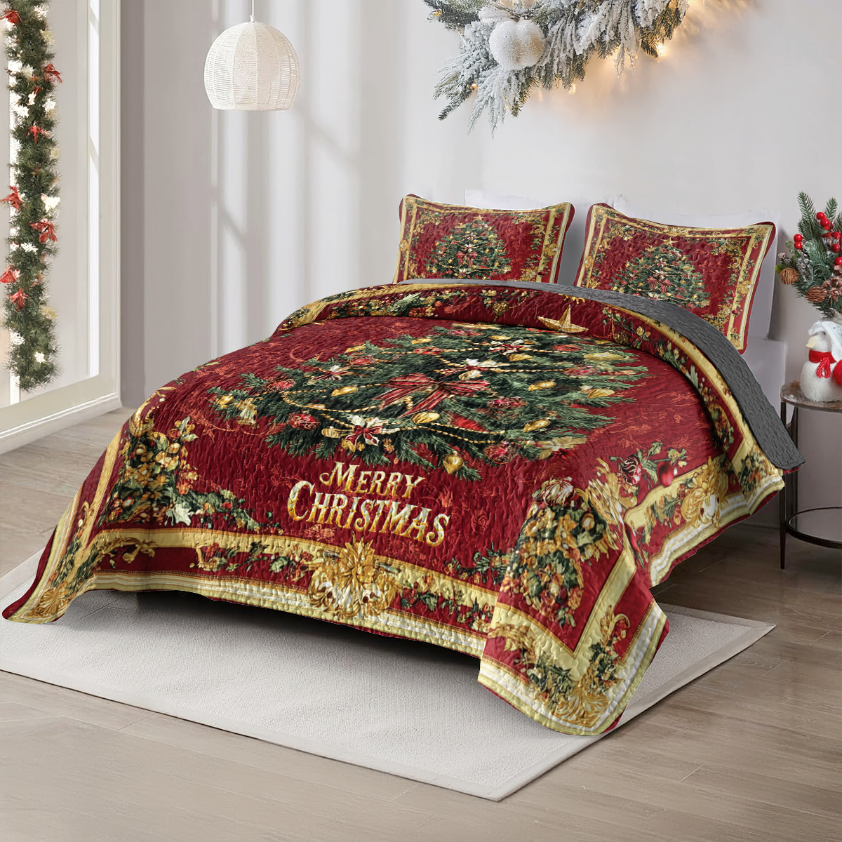 Shineful All Season Quilt 3-Piece Set Royal Christmas Tree