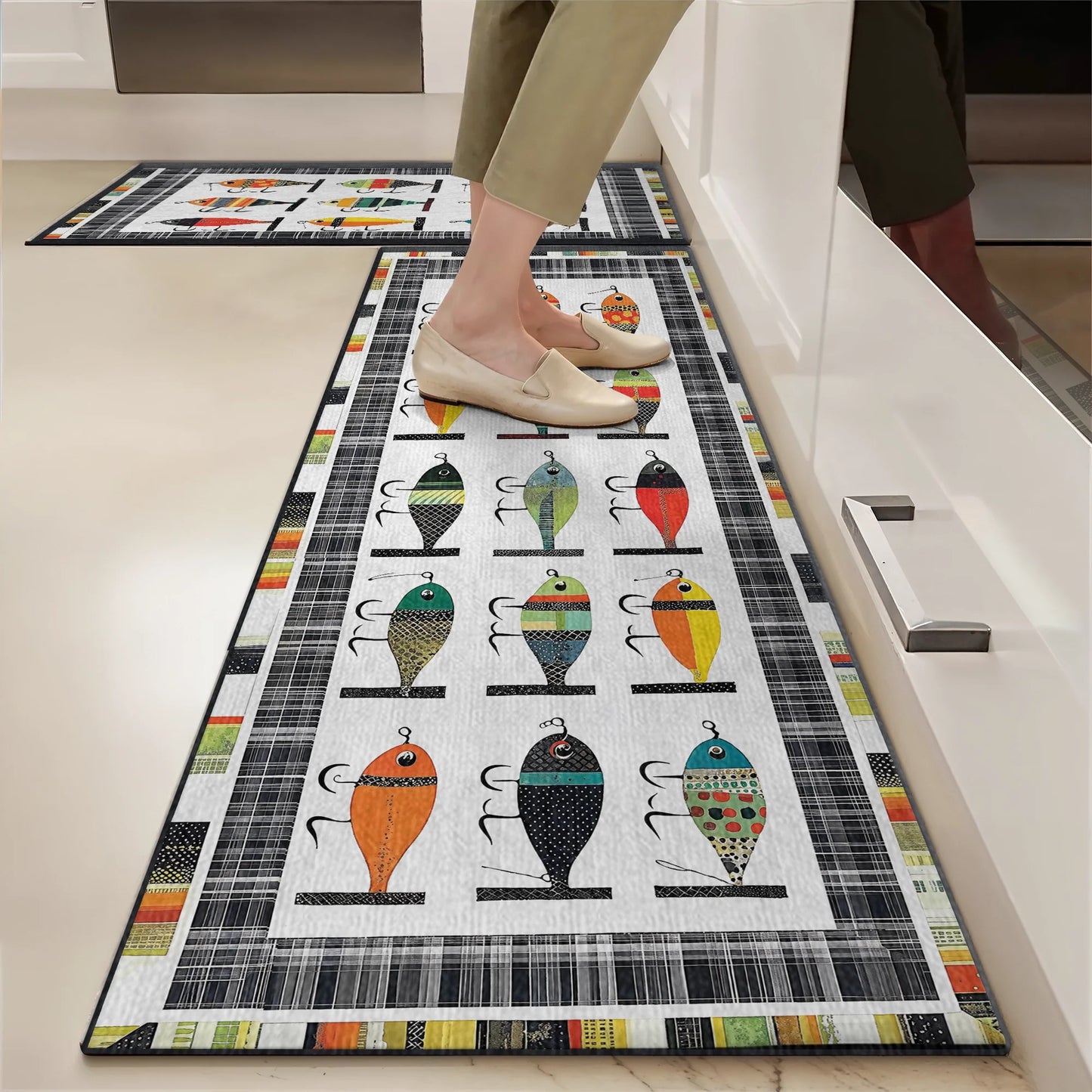 Shineful Ultra-Thin Non Skid Floor Mat, Kitchen Rugs Vintage Fishing Lures