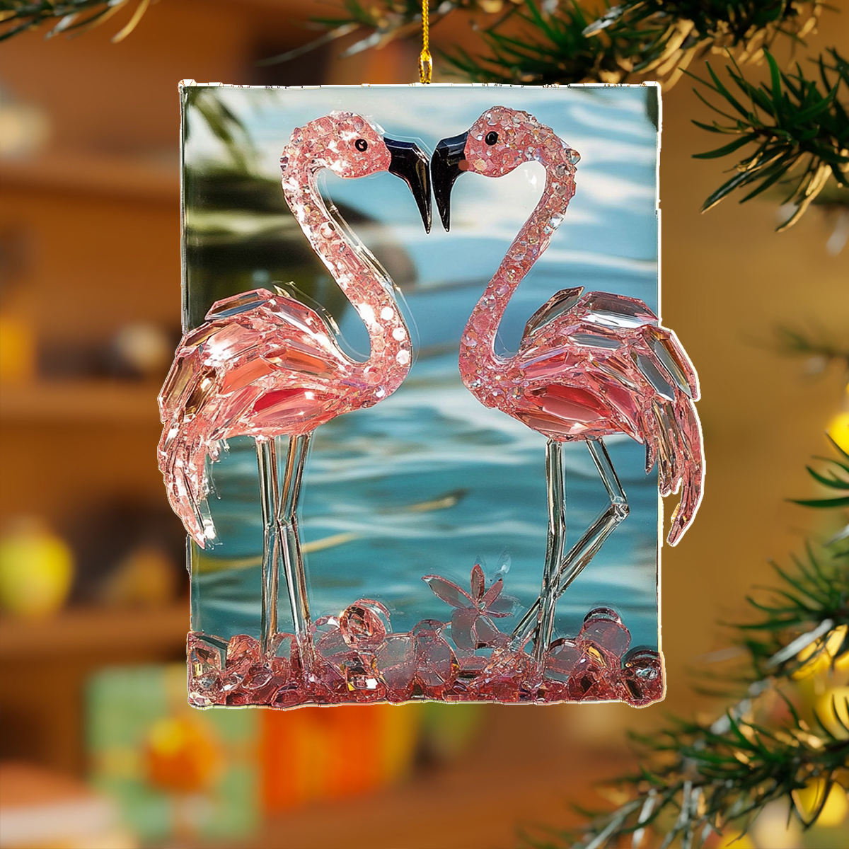 Glänzendes 2D-Ornament aus Acryl – Flamingo Sparkle