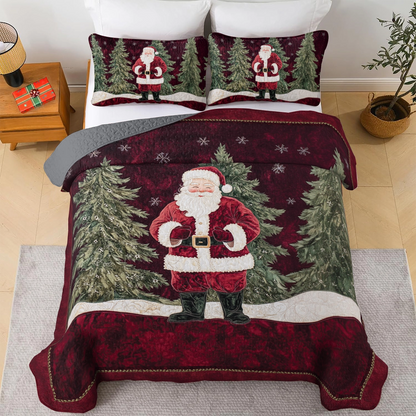 Shineful All Season Quilt 3-Piece Set Festive Santa Forest