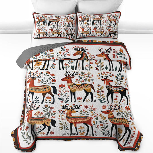 Shineful All Season Quilt 3-Piece Set - Whimsical Reindeer Folk