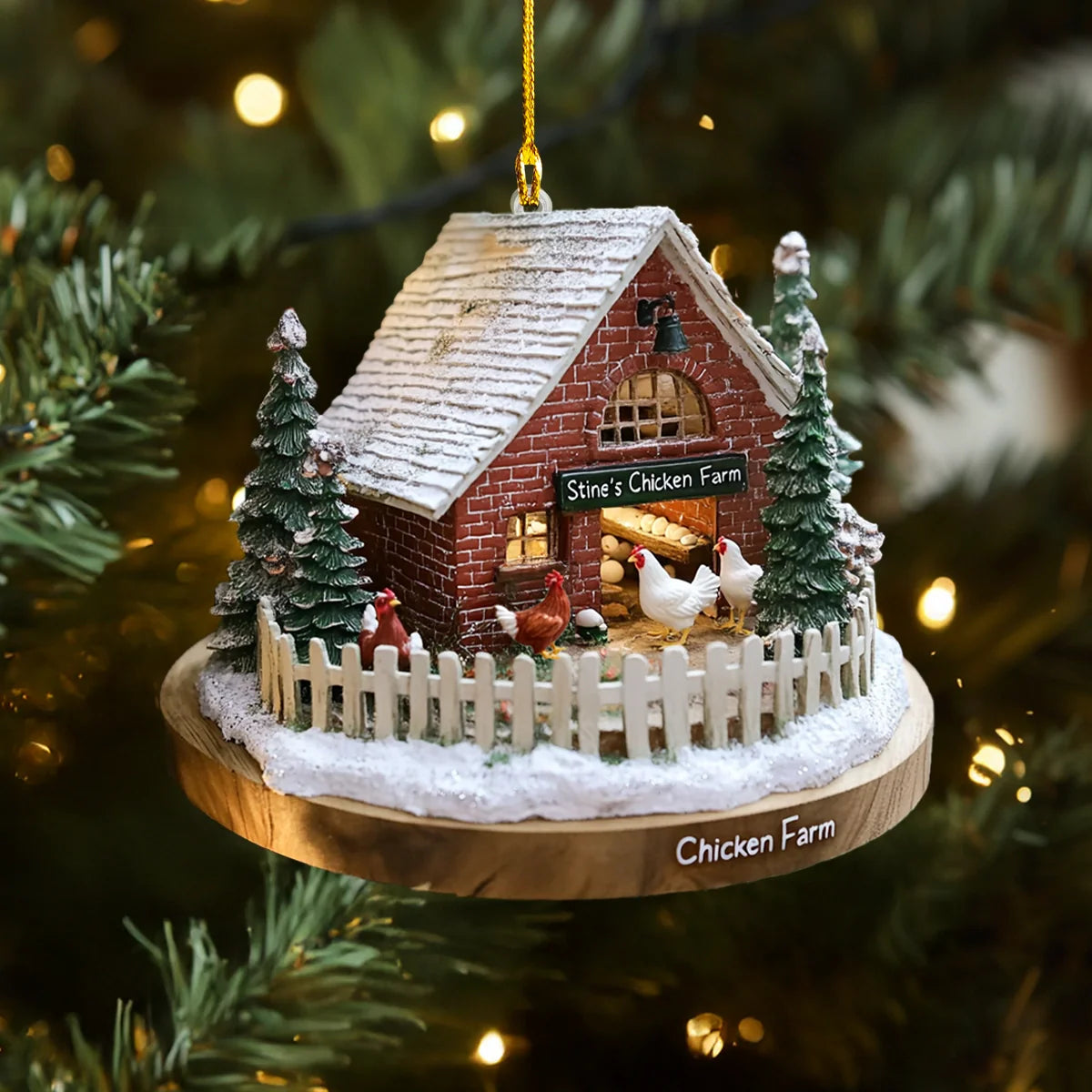 Glänzendes 2D Acryl Ornament Personalisiert Rustikal Winter Bauernhaus 