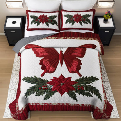 Shineful All Season Quilt 3-Piece Set Gentle Red Christmas Butterfly