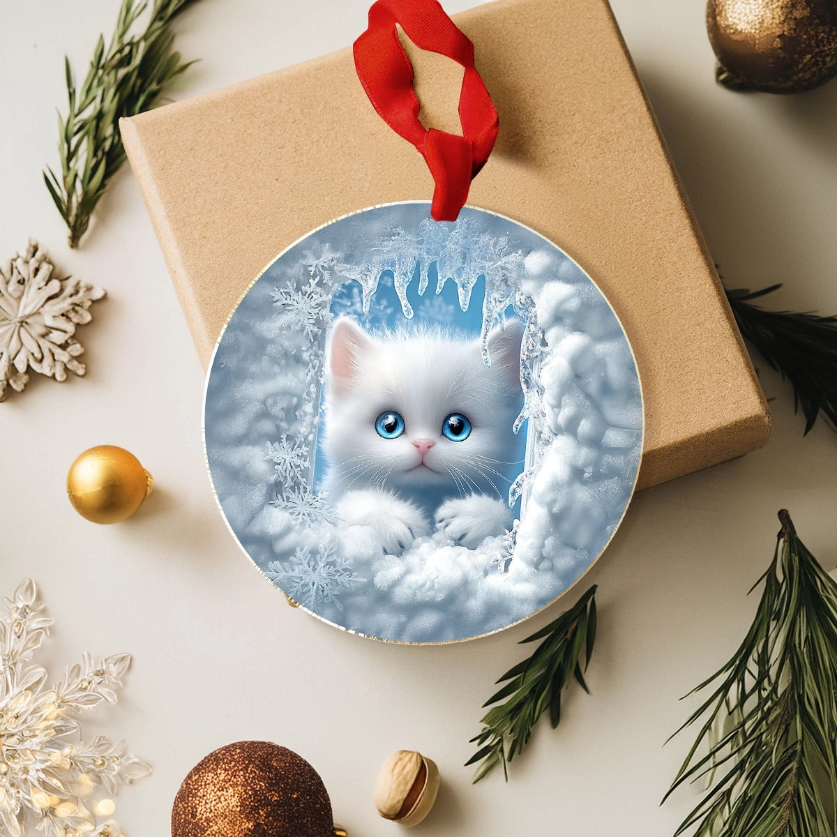 Shineful Acrylic Ornament Snowy Christmas Cat