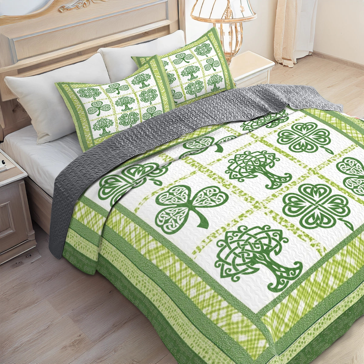 Shineful All Season Quilt 3-Piece Set - Irish Celtic Lucky Shamrock