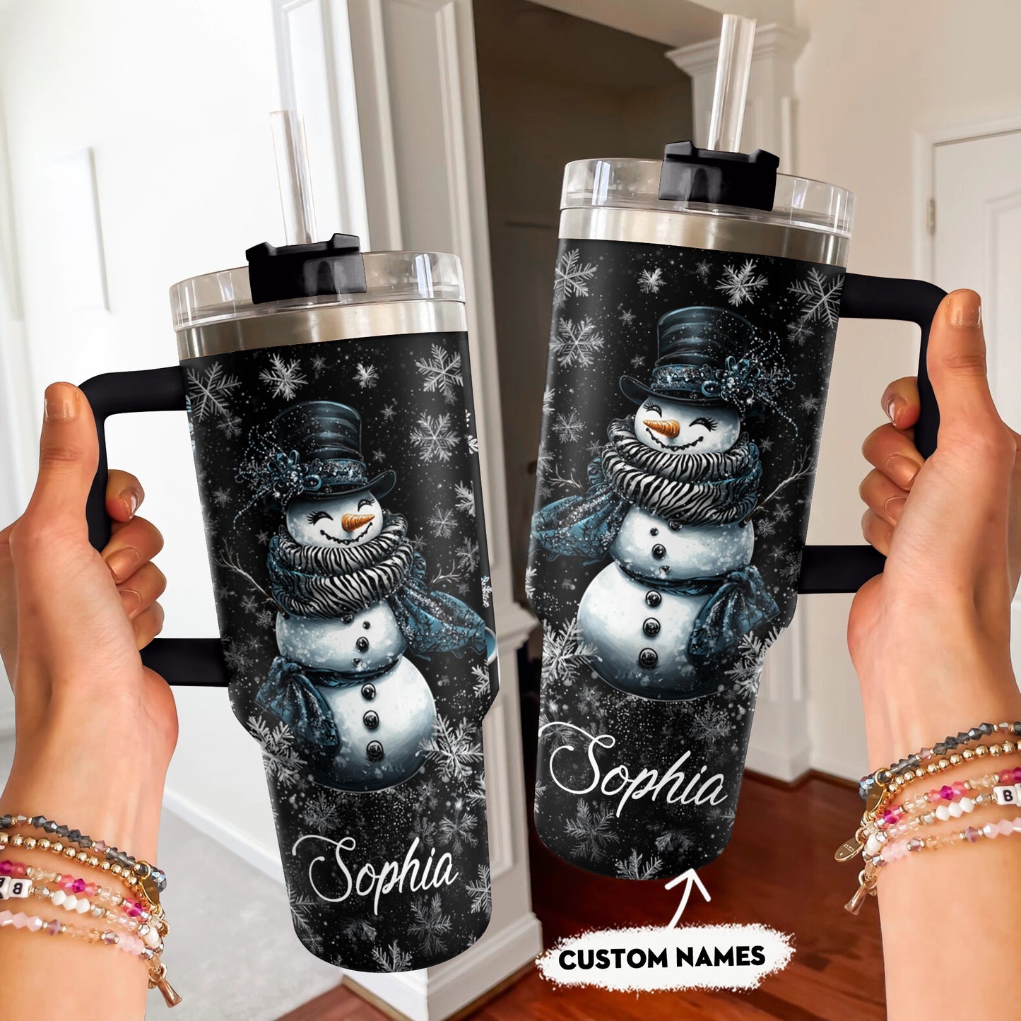 Shiny Tumbler Personalisiert Eleganter Mitternachtsschneemann