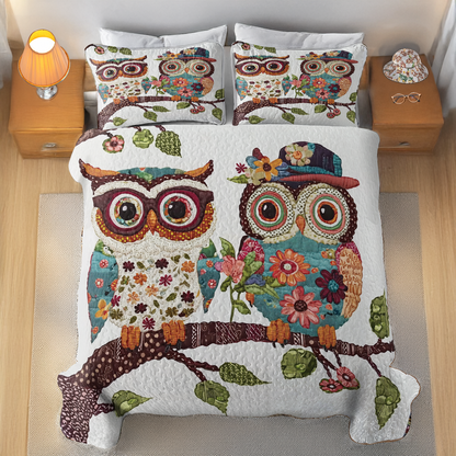 Ensemble de courtepointe toutes saisons Shineful 3 pièces - Forever Owl Love