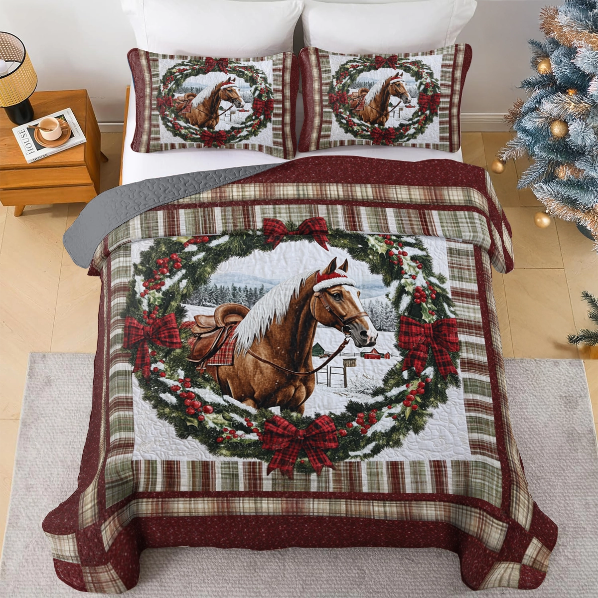 Shineful All Season Quilt 3-teiliges Set Winter's Equestrian Elegance