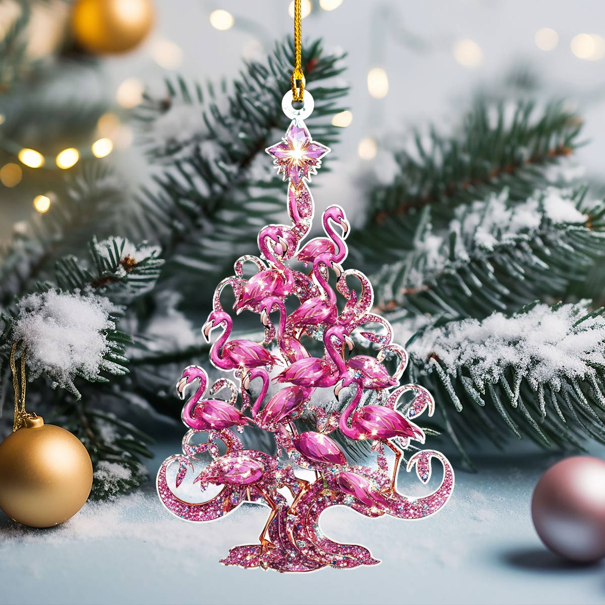 Shineful 2D Acrylic Ornament Flamingo Flock Christmas