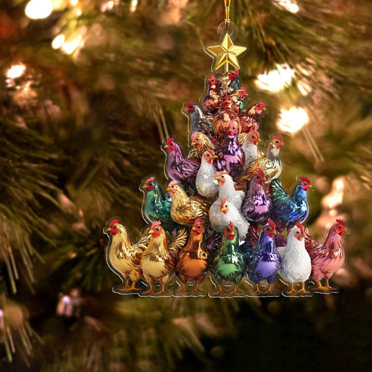 Shineful 2D Acrylic Ornament Amazing Colorful Chickens Christmas