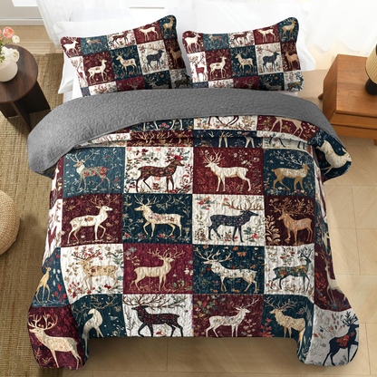 Shineful All Season Quilt 3-Piece Set - Reindeer pattern