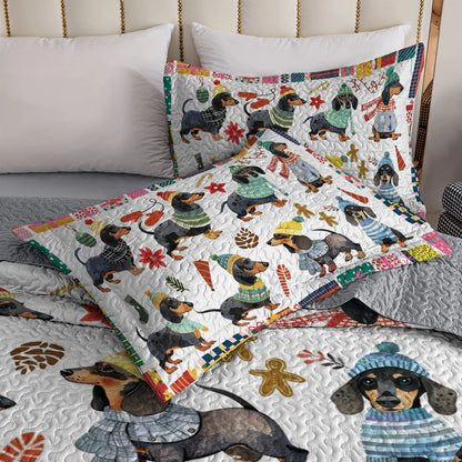 Shineful All Season Quilt 3-Piece Set Cozy Christmas Dachshund