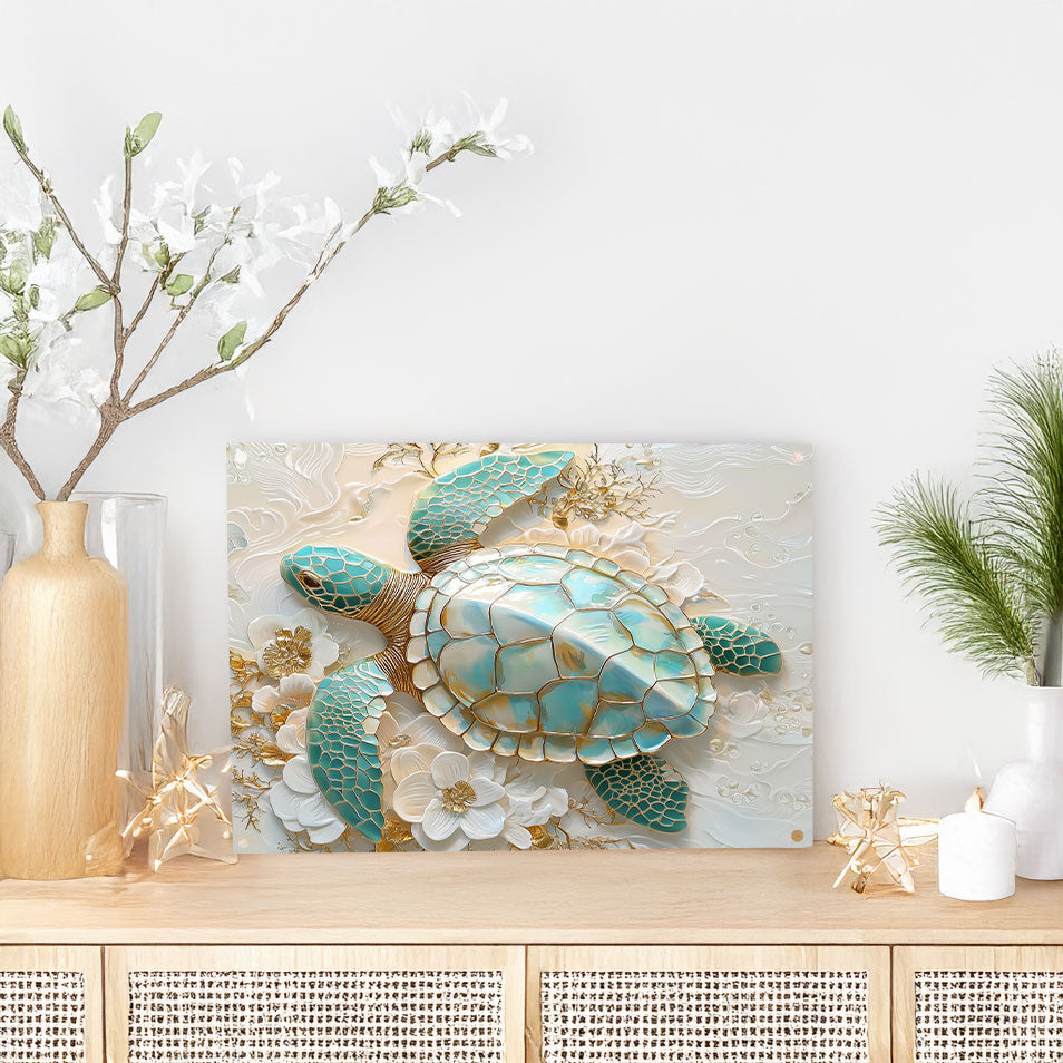 Shineful 2D Metal Sign - Golden Serenity Sea Turtle