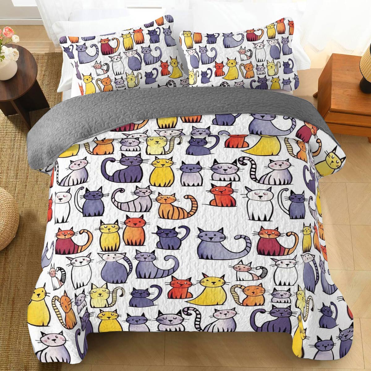 Shineful All Season Quilt 3-Piece Set Naughty Cats