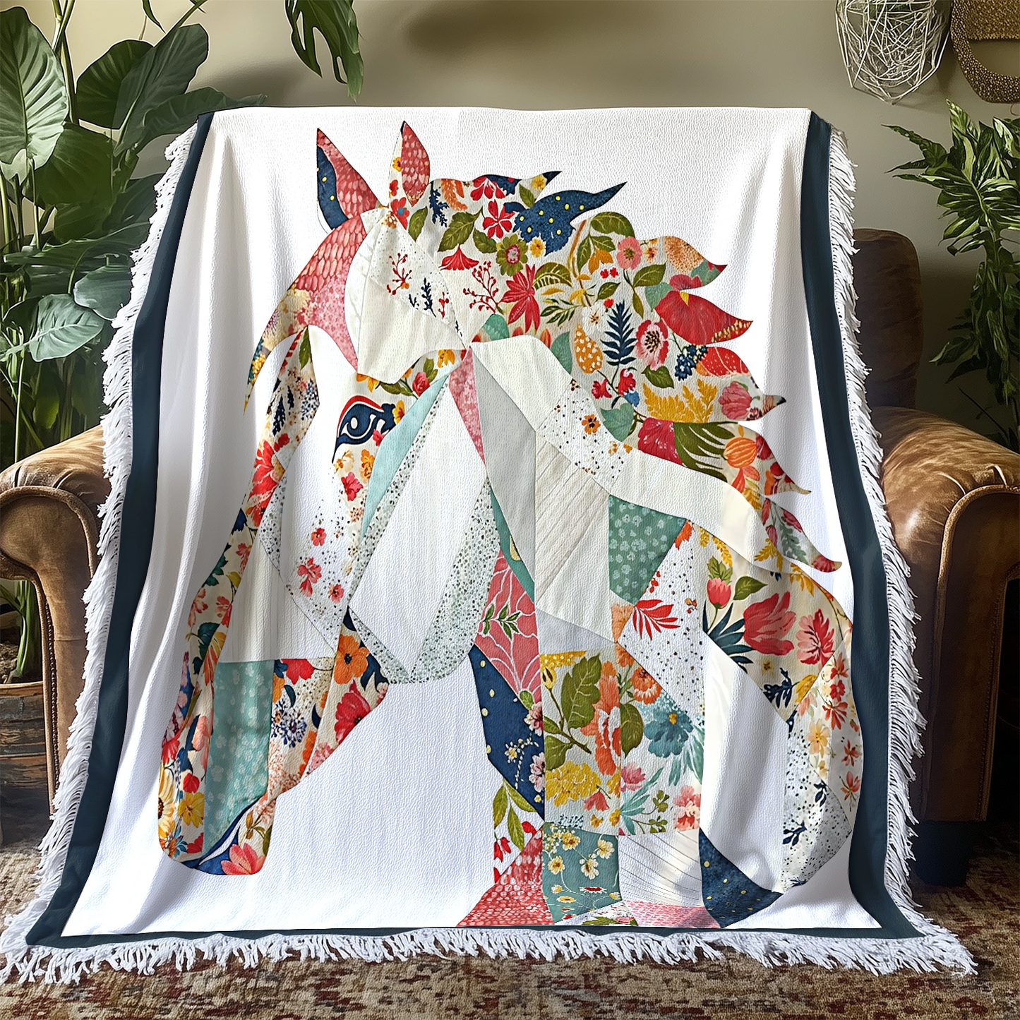 Shineful Woven Tapestry Throw Blanket - Charming Floral Horse