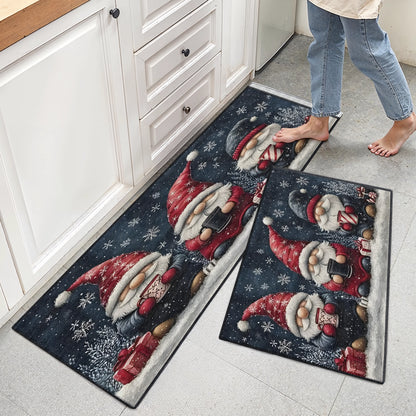 Shineful Ultra-Thin Non Skid Floor Mat, Kitchen Rugs Festive Winter Gnome