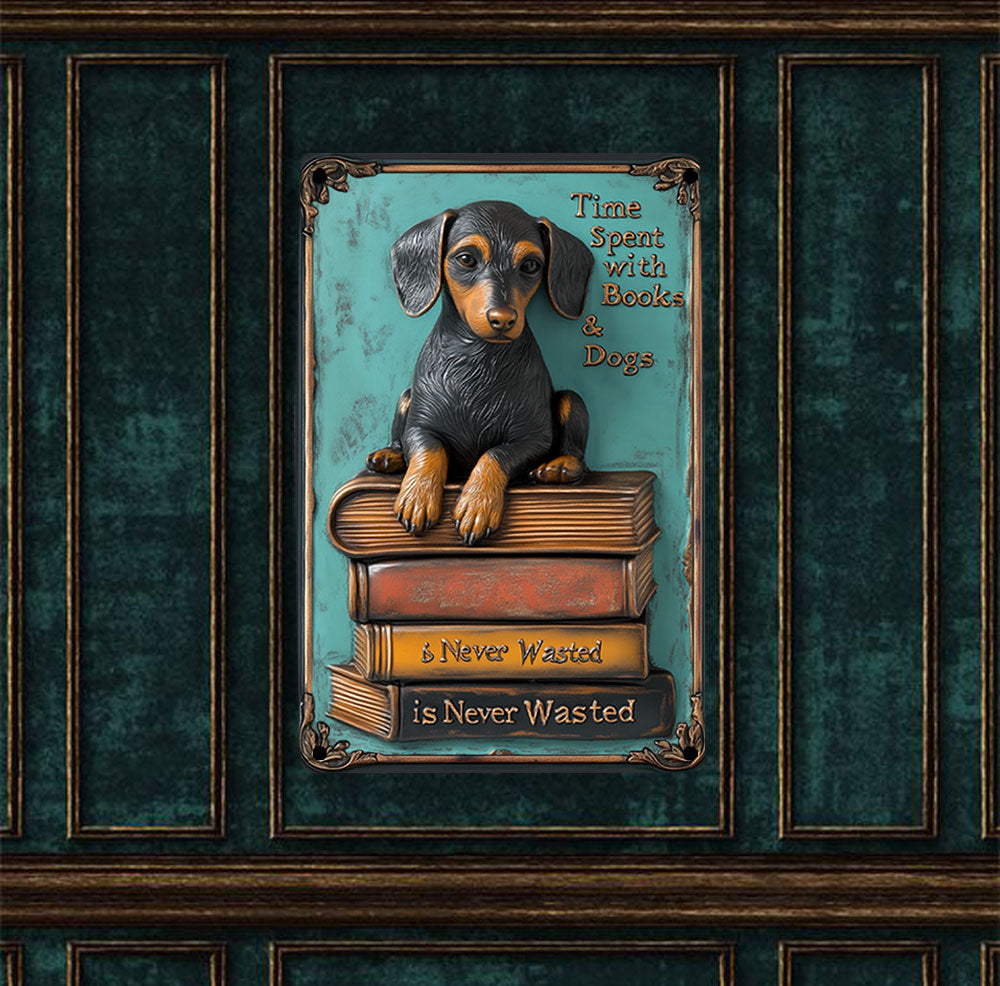 Glänzendes 2D-Metallschild „Book Pup“