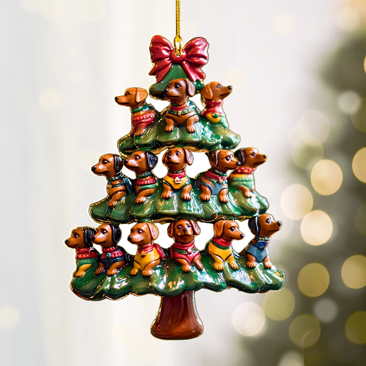 Shineful 2D Acrylic Ornament Dachshund Christmas Tree Delight