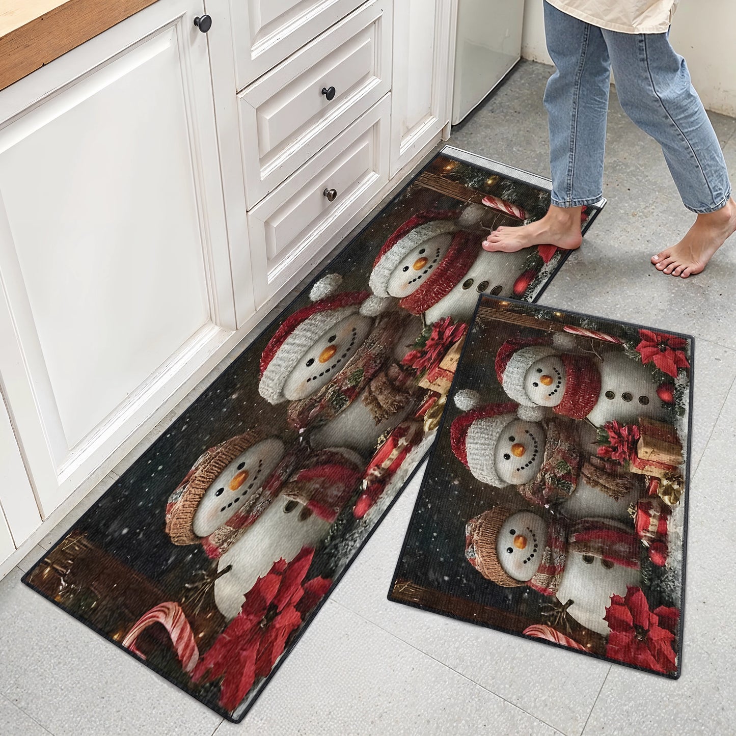 Shineful Ultra-Thin Non Skid Floor Mat, Kitchen Rugs Frosty’s Festive Gathering