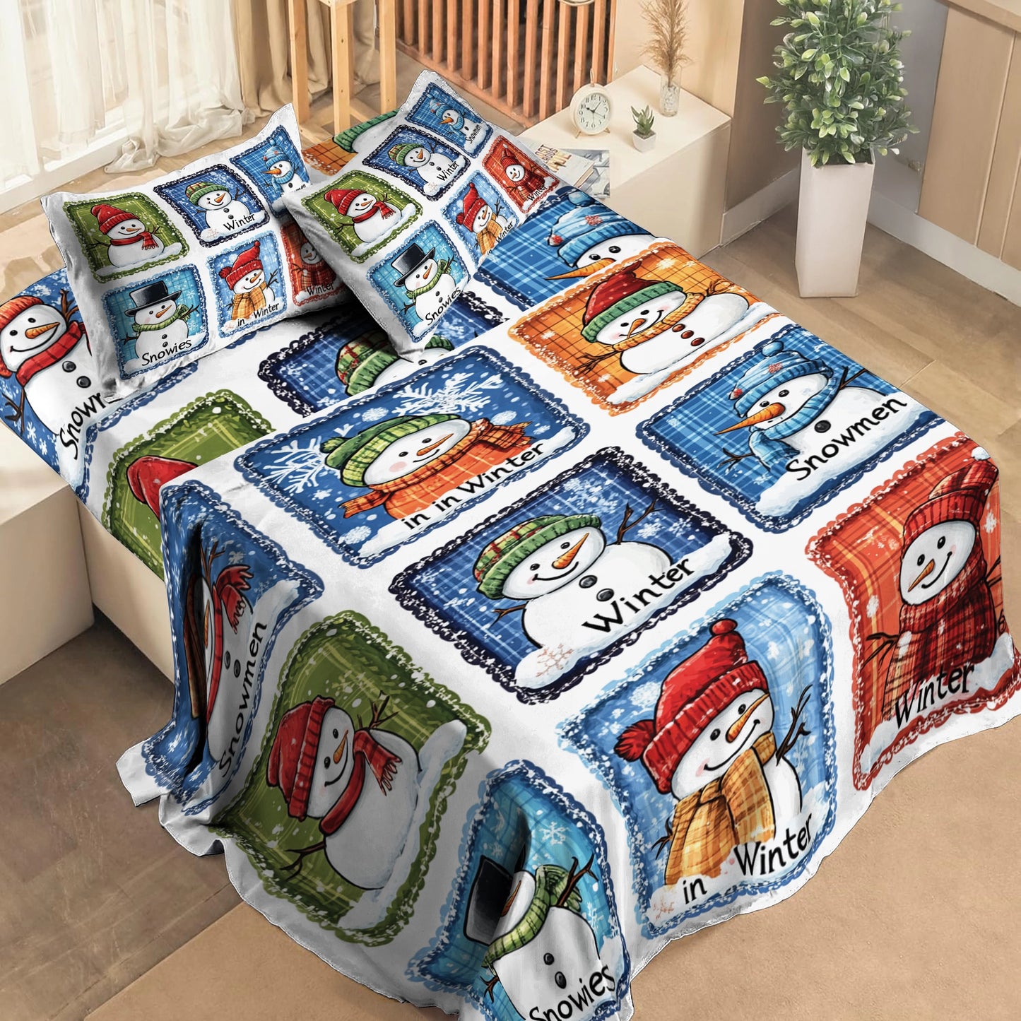 Shineful 4-Piece Bed Sheet Set Christmas Winter Wonderland Snowman