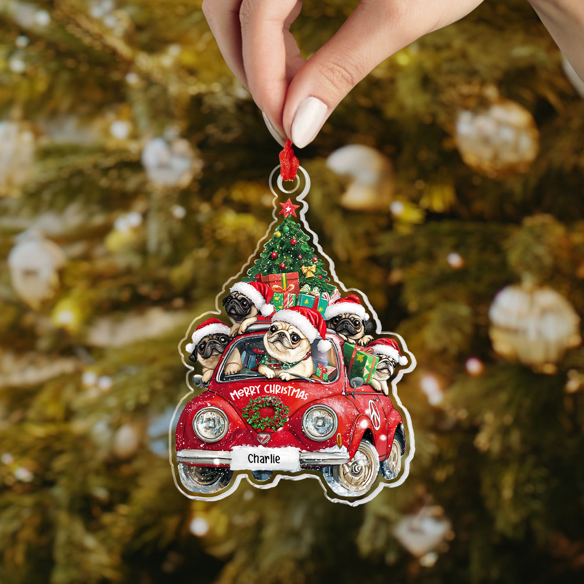 Shineful 2D Acrylic Ornament Chrismas Pug Travel