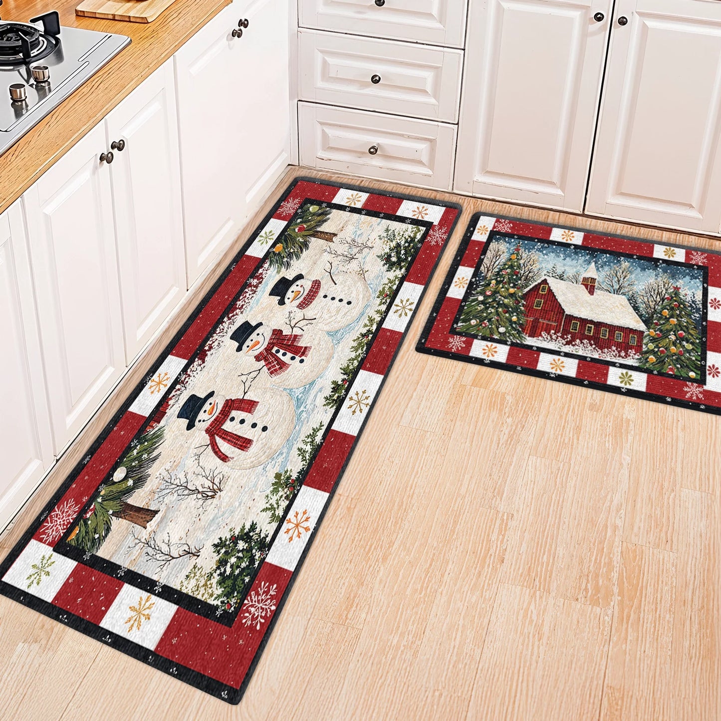 Shineful Ultra-Thin Non Skid Floor Mat, Kitchen Rugs Country Christmas Charm