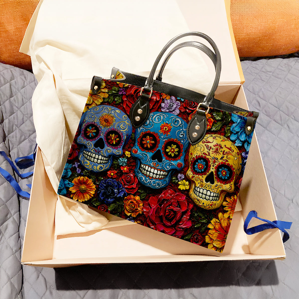 Shineful Leather Bag Floral Sugar Skull