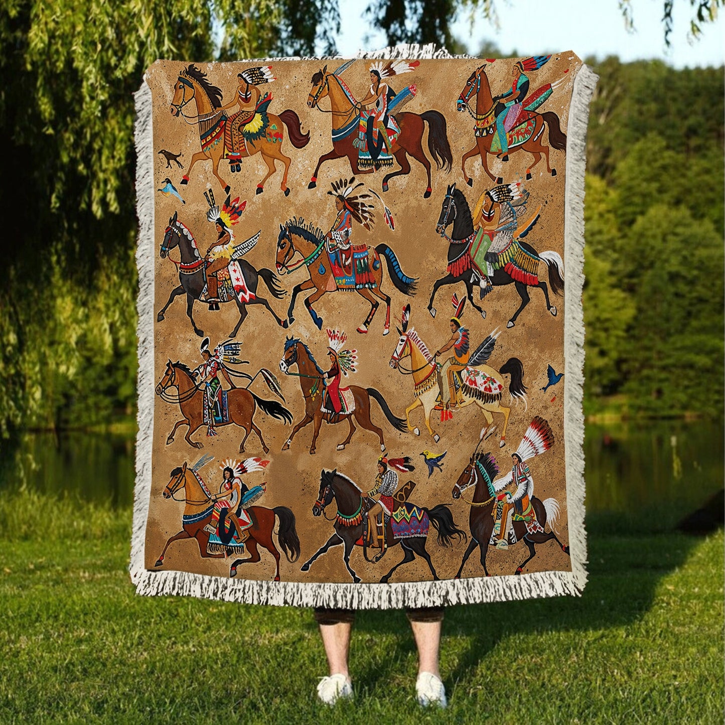 Shineful Woven Tapestry Throw Blanket - Strength Native Horses