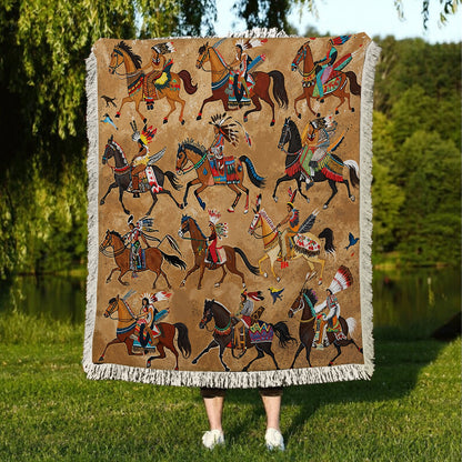 Shineful Woven Tapestry Throw Blanket - Strength Native Horses