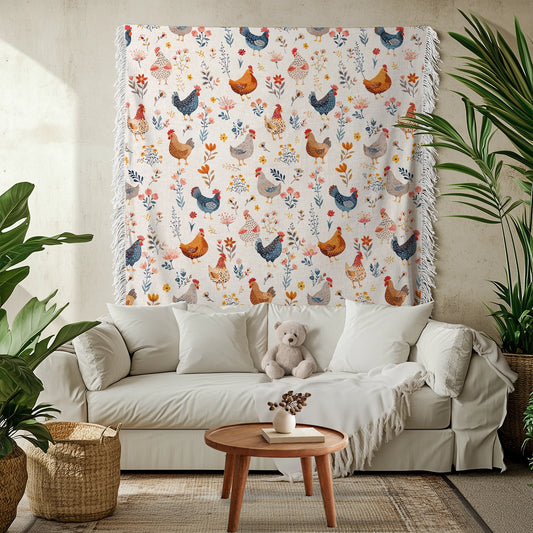 Shineful Woven Tapestry Throw Blanket -  Chicken Flower