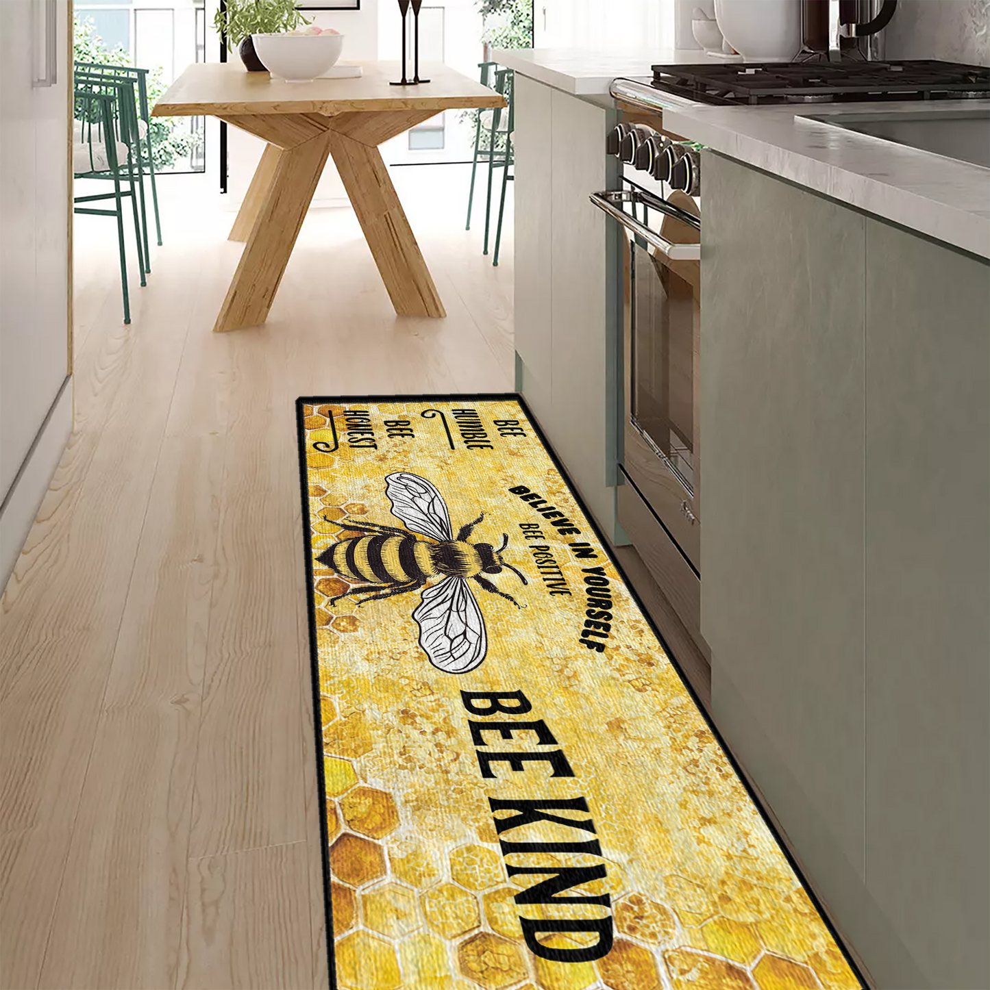 Shineful Ultra-Thin Non Skid Floor Mat, Kitchen Rugs Sweet Bee Welcome