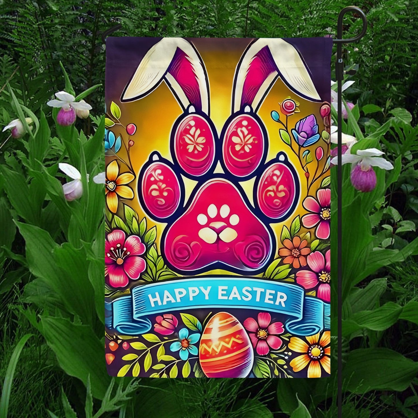 Shineful Garden Flag 12" x 18" Bunny Paws & Flowers