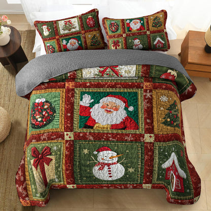 Shineful All Season Quilt 3-Piece Set Festive Santa & Snowman