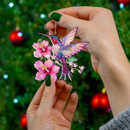 Shineful 2D Acrylic Ornament Sparkling Floral Hummingbird