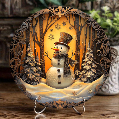 Shineful 2D Wooden Plaque, Hanging Decor, Door Sign Frosted Snowman