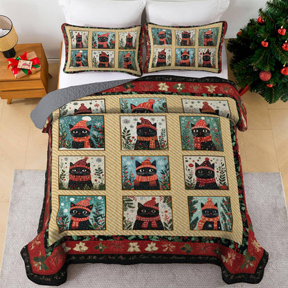 Shineful All Season Quilt 3-Piece Set Cat Christmas Potrait