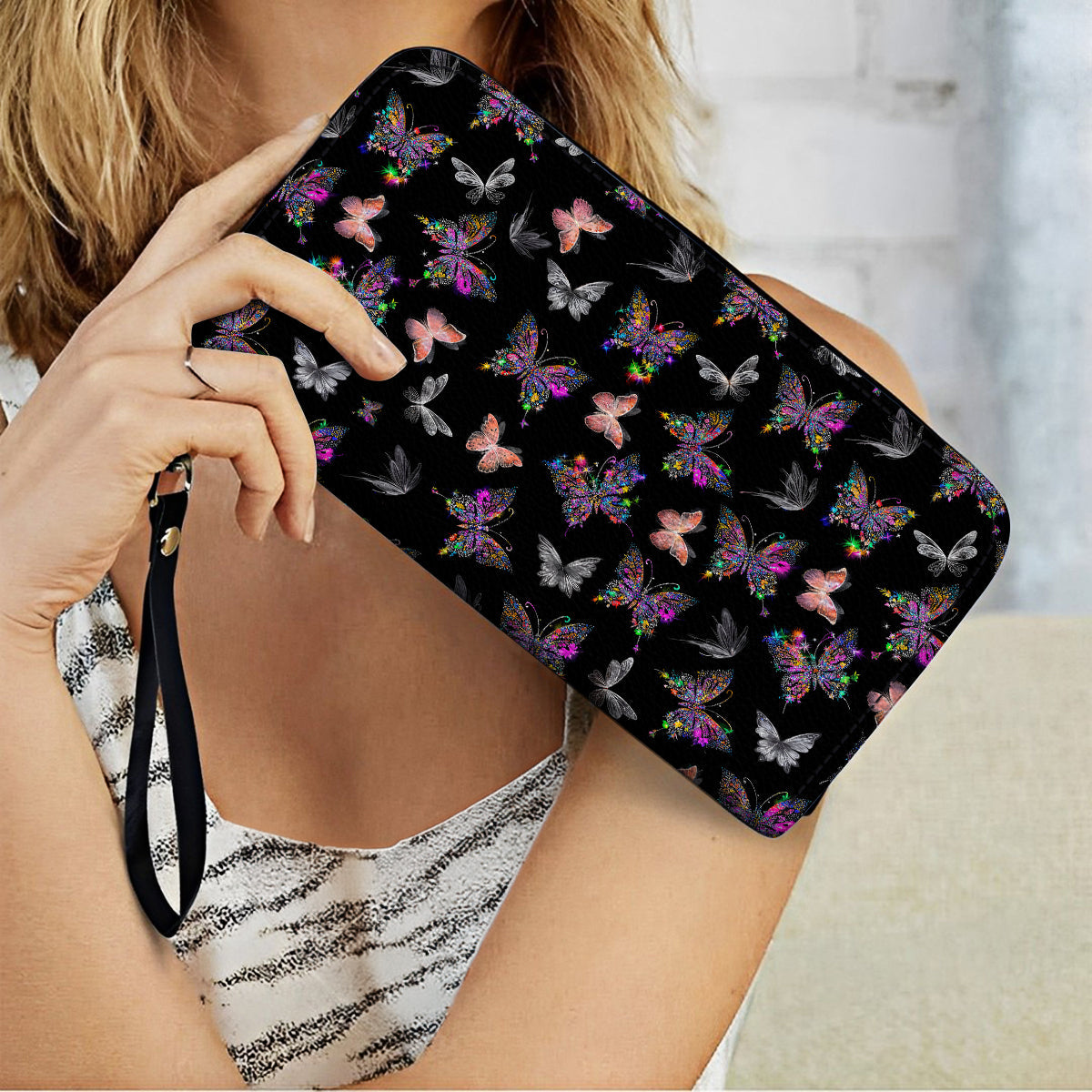 Shineful Leather Clutch Purse With Wristlet Strap Handle Gorgeous Butterflies