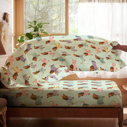 Shineful 4-Piece Bed Sheet Set Colorful Dachshunds