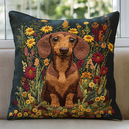 Shineful Pillow 2D Flat Print Funny Dachshund Flower Charm