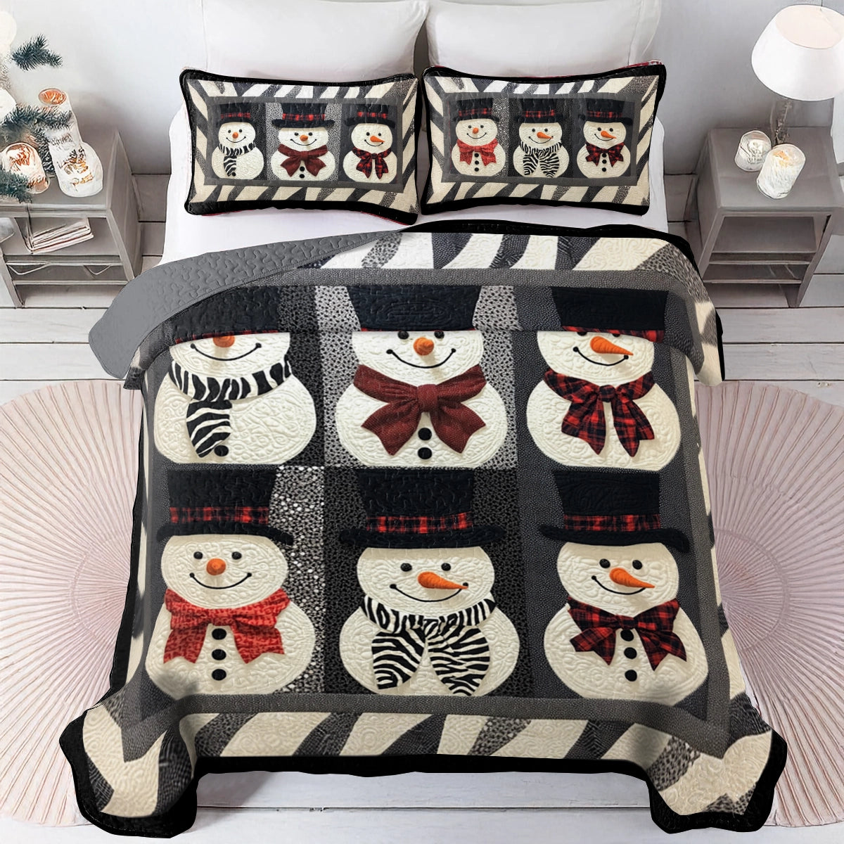 Ensemble de courtepointe toutes saisons Shineful 3 pièces Dapper Snowman