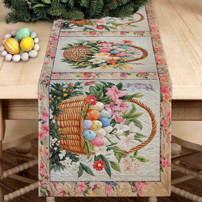 Shineful 2D Flat Print Quilted Table Runner Eggs Springtime Basket Bliss