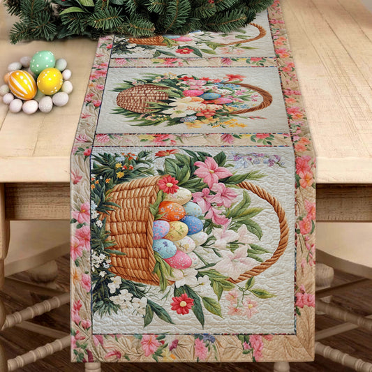 Shineful 2D Flat Print Quilted Table Runner Eggs Springtime Basket Bliss