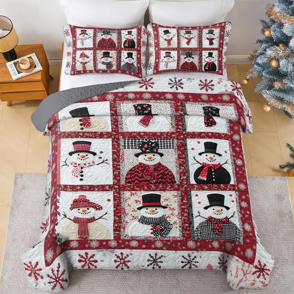 Shineful All Season Quilt 3-Piece Set Charming Snowman Friends