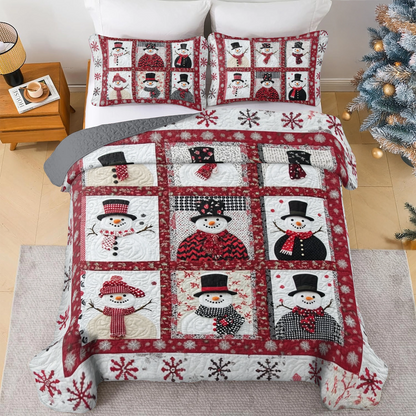 Shineful All Season Quilt 3-Piece Set Charming Snowman Friends