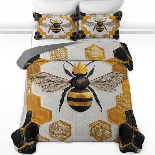 Ensemble de courtepointe toutes saisons Shineful 3 pièces - Queen Bee Honeycomb