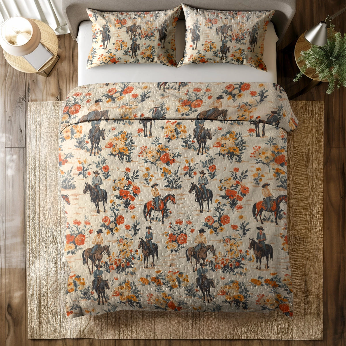 Shineful All Season Quilt 3-Piece Set Cowboy Ranch Blossoms